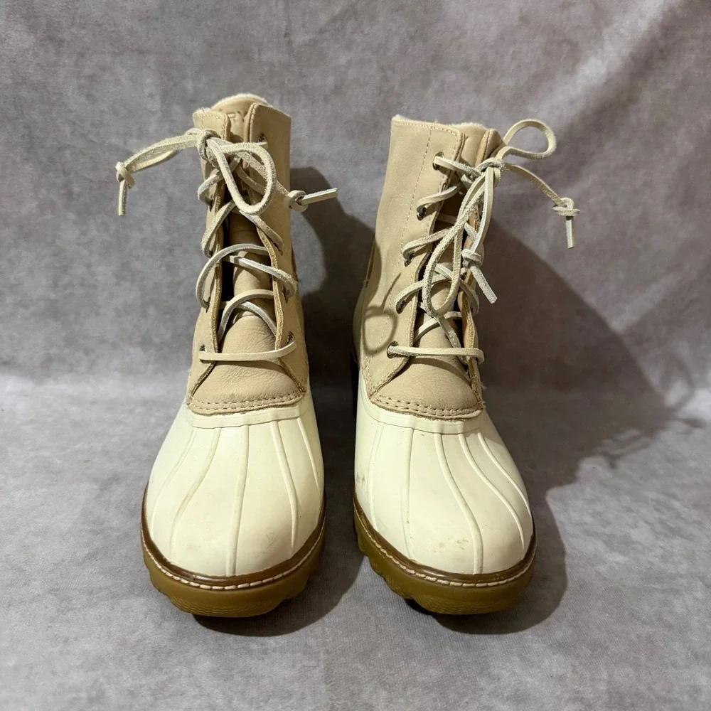Sperry Syren Gulf Duck Boots Womens 9 Cream Tan Good Heeled Waterproof STS85829
